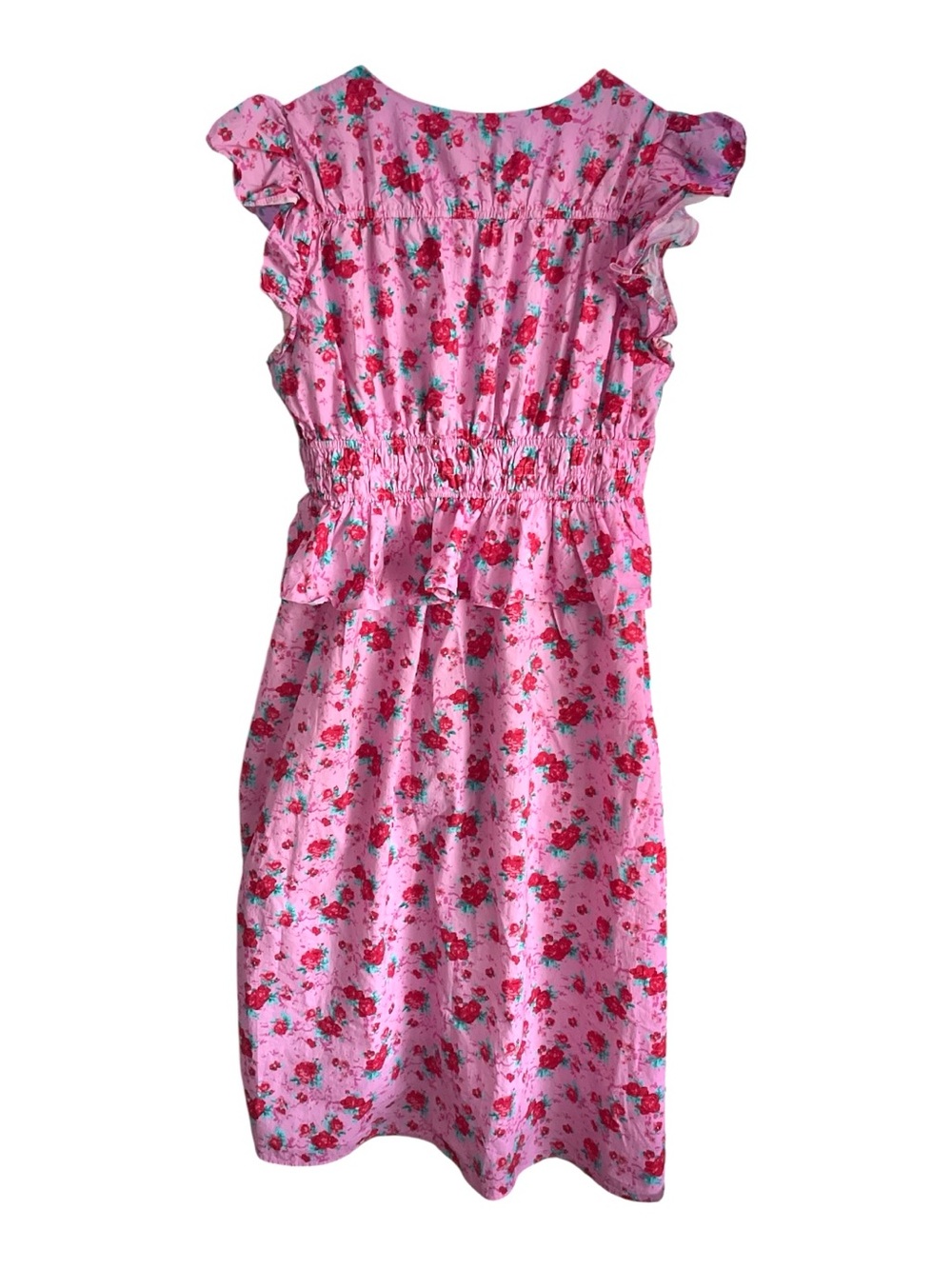 Sugarlips Berryglow Smocked Ruffle Midi Dress Pink Floral XL EUC - Picture 3 of 5